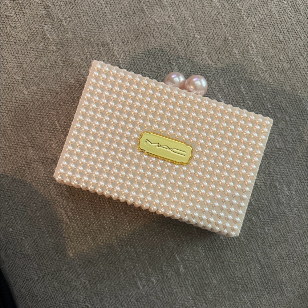 MAC Cosmetics Pearl-Studded Cream Clutch W/ 5 LIPSTICKS